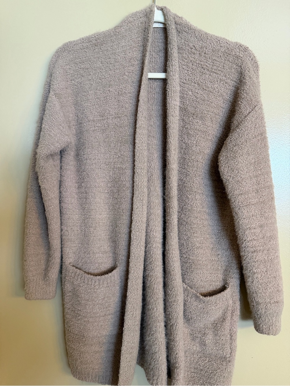 Altar'd State Plush Open-Front Cardigan in Taupe